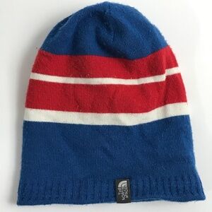 TNF The North Face red white blue youth Medium Winter Hat Beanie  Cap
